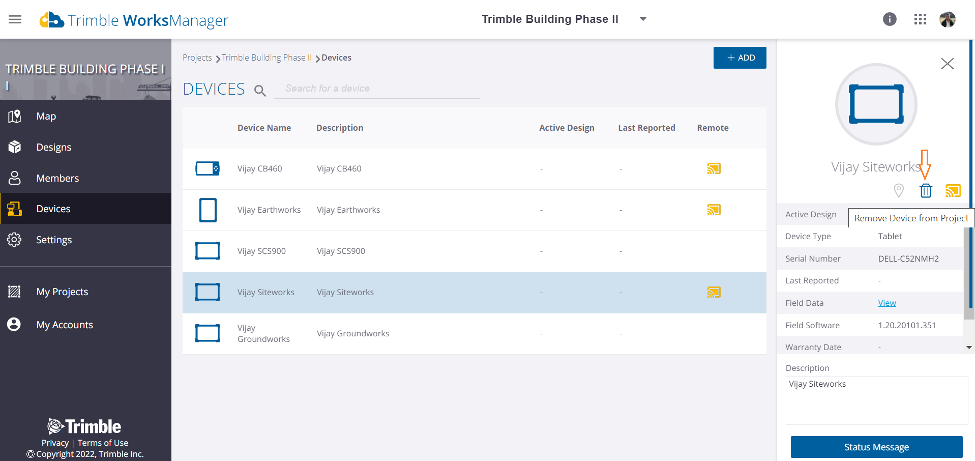 remove device from project